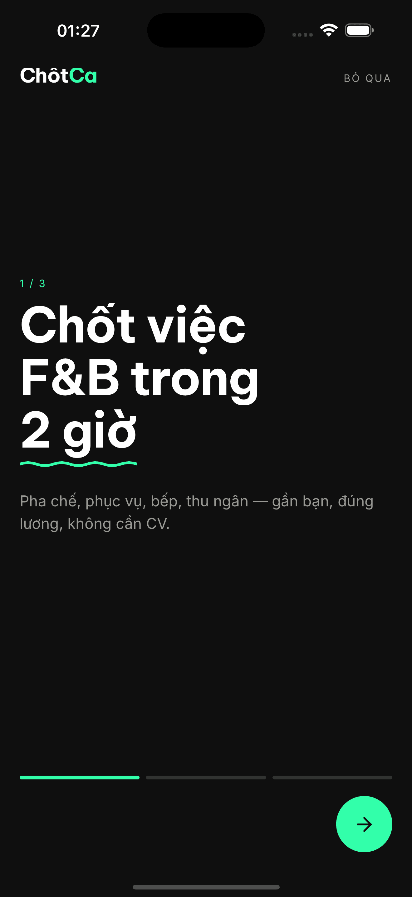 Màn hình ứng dụng Chốt Ca